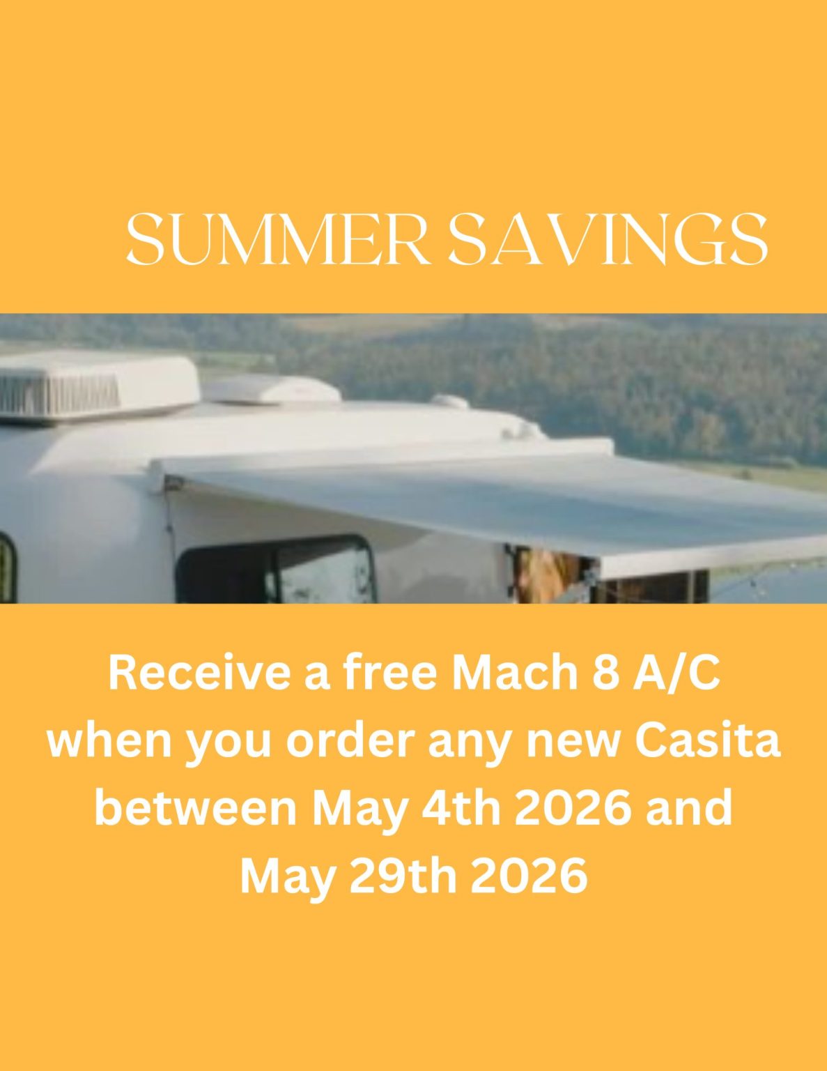Receive a free Mach 8 AC when you order any new Casita between May 4th 2026 and May 29th 2026 (2)